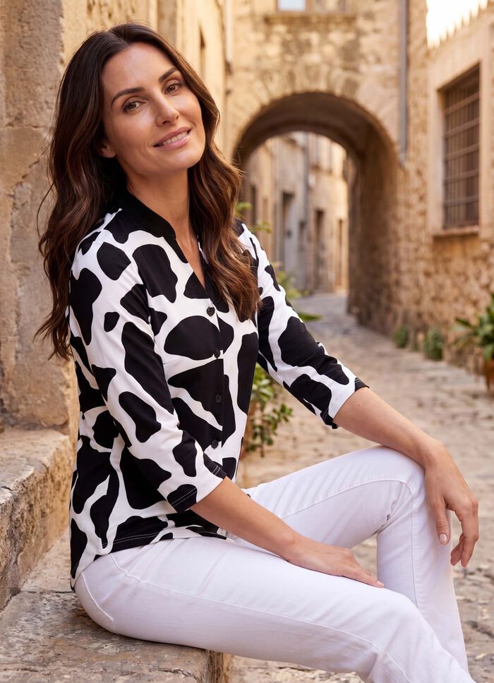 Shirtblouse met opstaande kraag 